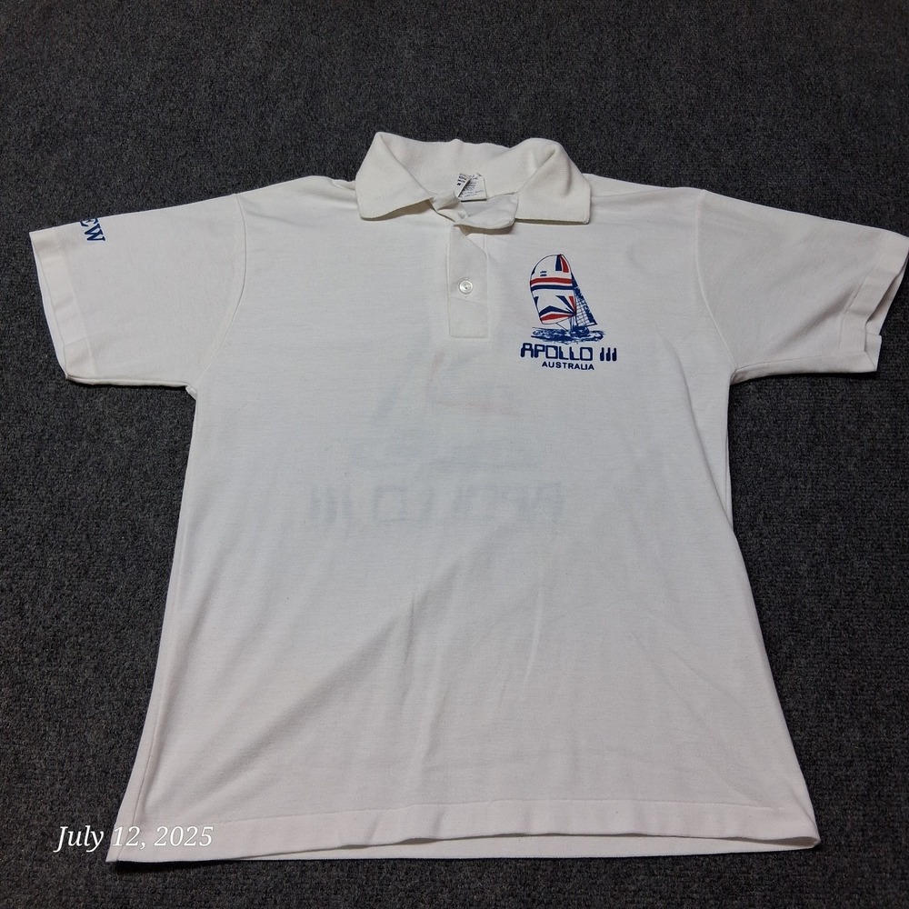 VTG Apollo III Austrailian Sailing Polo Shirt Men Size Medium‎ White Crew Airlie